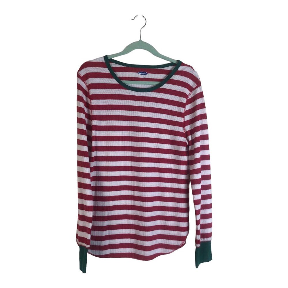 Old Navy XL Shirt Thermal Striped Long Sleeve Pullover Round Neck Stretch
